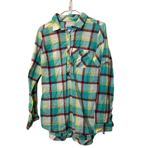Women’s Columbia long sleeve tunic quarter button down turquoise plaid top
